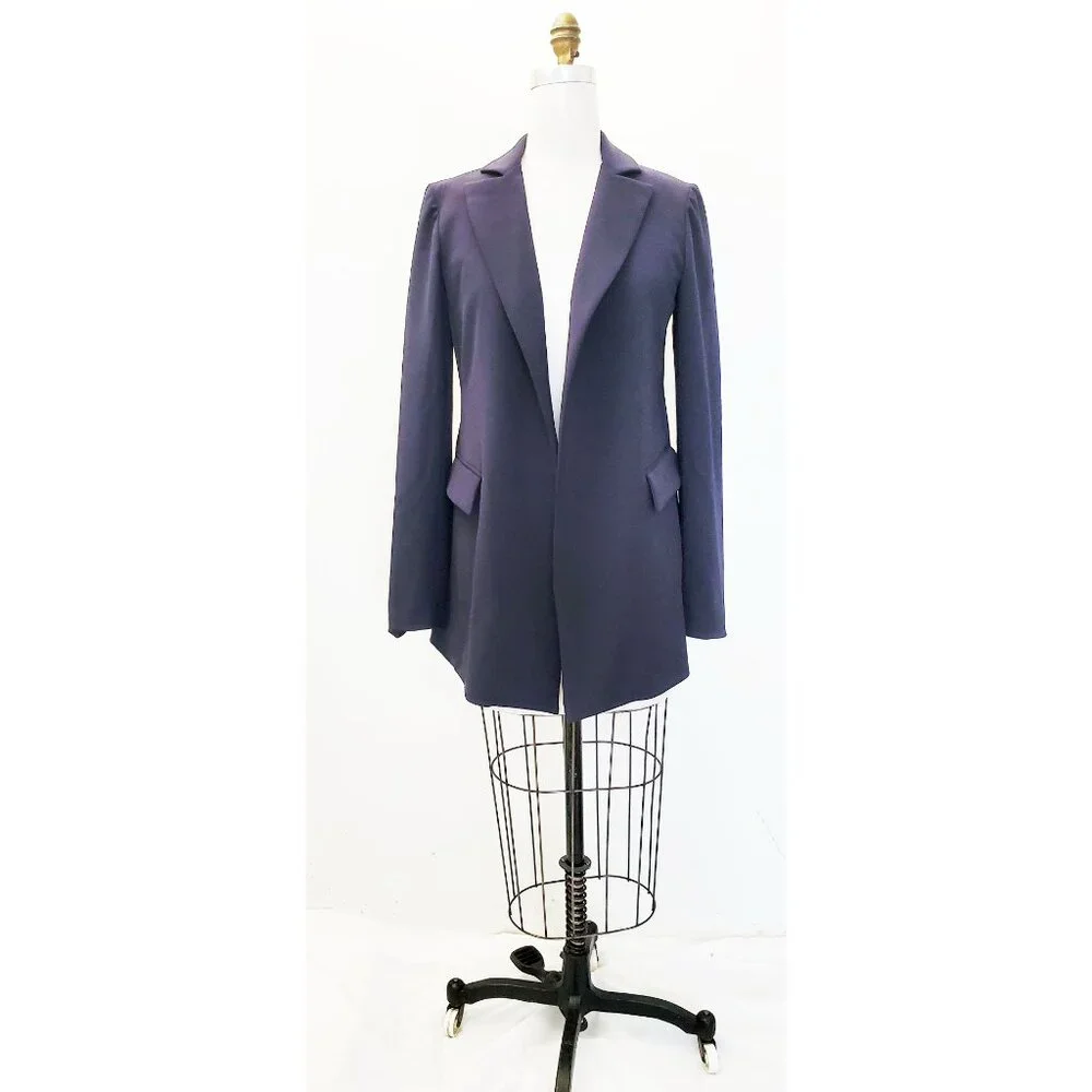Sonia Speciale Womens Open Front Navy Gabardine Wool Blend Blazer Jacket